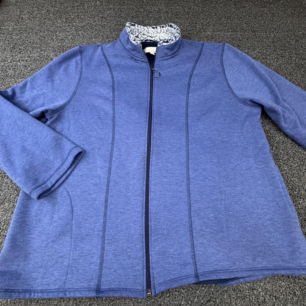 Cuddl Duds Jacket Womens XL Blue Fleece Faux Fur Lined Full Zip Pockets Collared